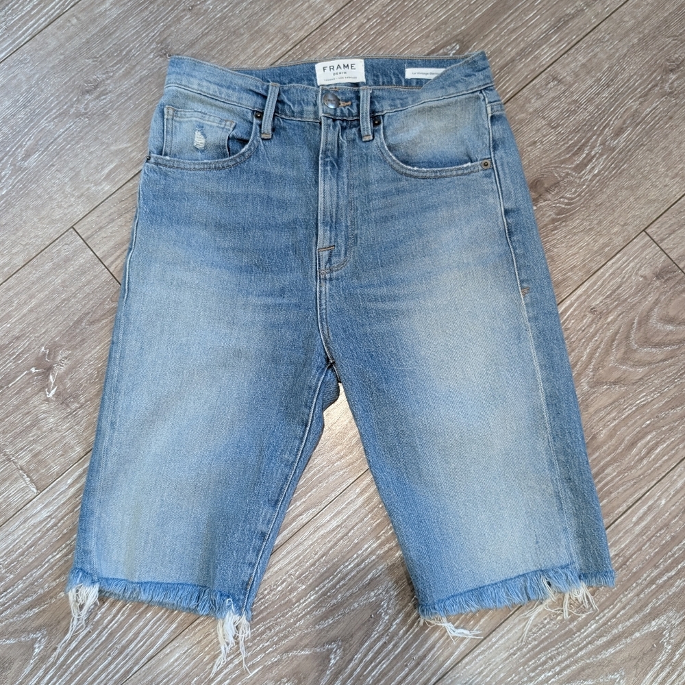 Frame Denim Light Blue Cutoff Denim Bermuda Shorts